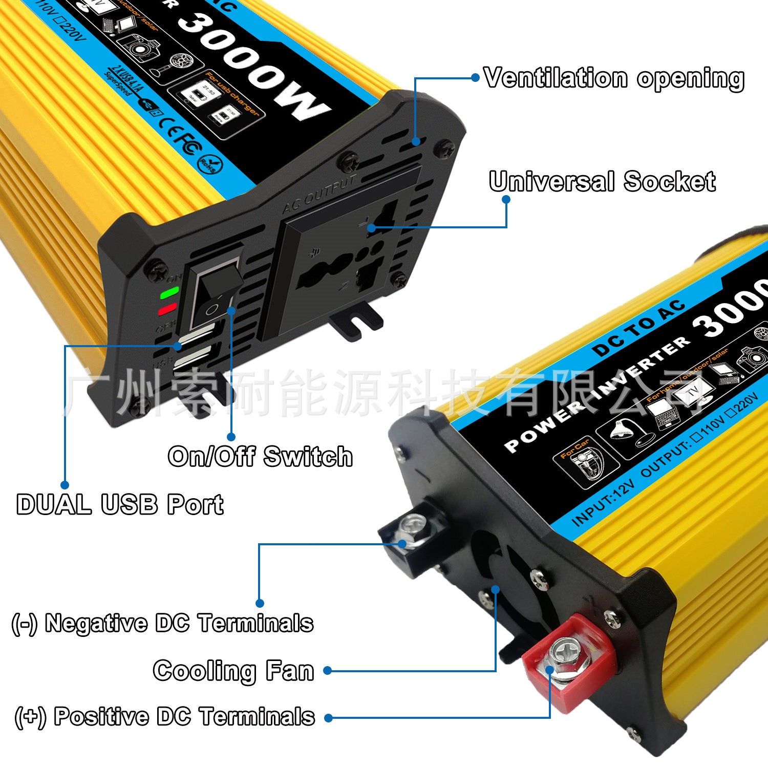 Vehicle Inverter300W 12V Turn110V/220V Double USB Mouth car power inverter