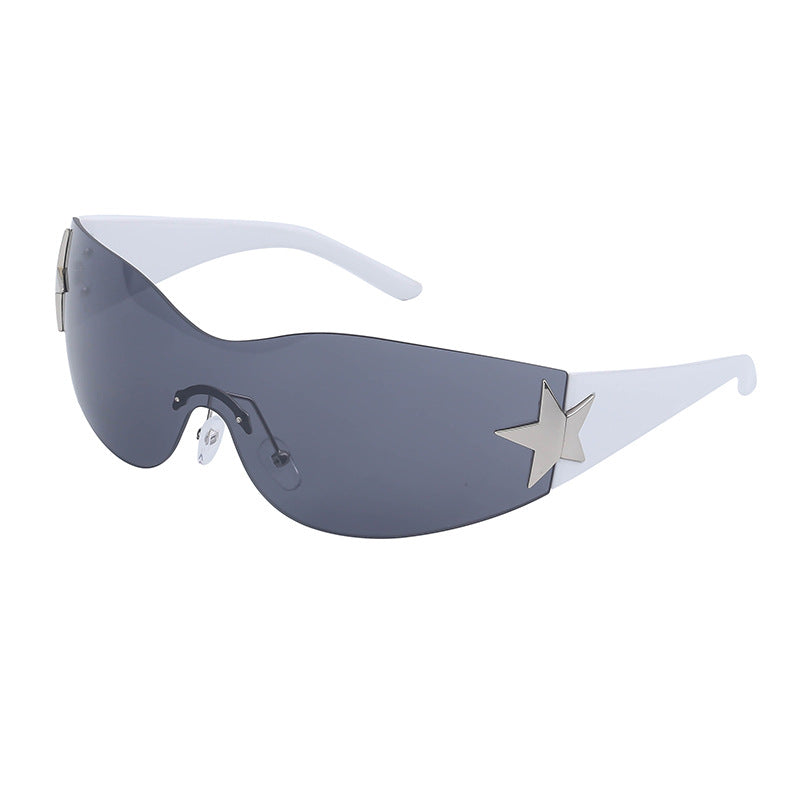 European and American retro rimless sunglasses for women y2k Personalized Five-Pointed Star One-Piece Sunglasses for Men Cycling Glasses Wholesale
