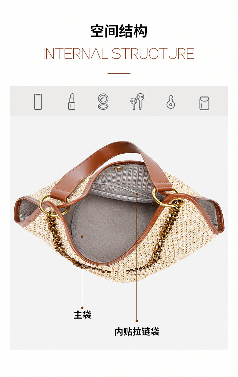 Straw Bag Large Capacity Fashion Women's Bag New Handmade Woven Tote Bag Vacation Style Beach Women's Bag