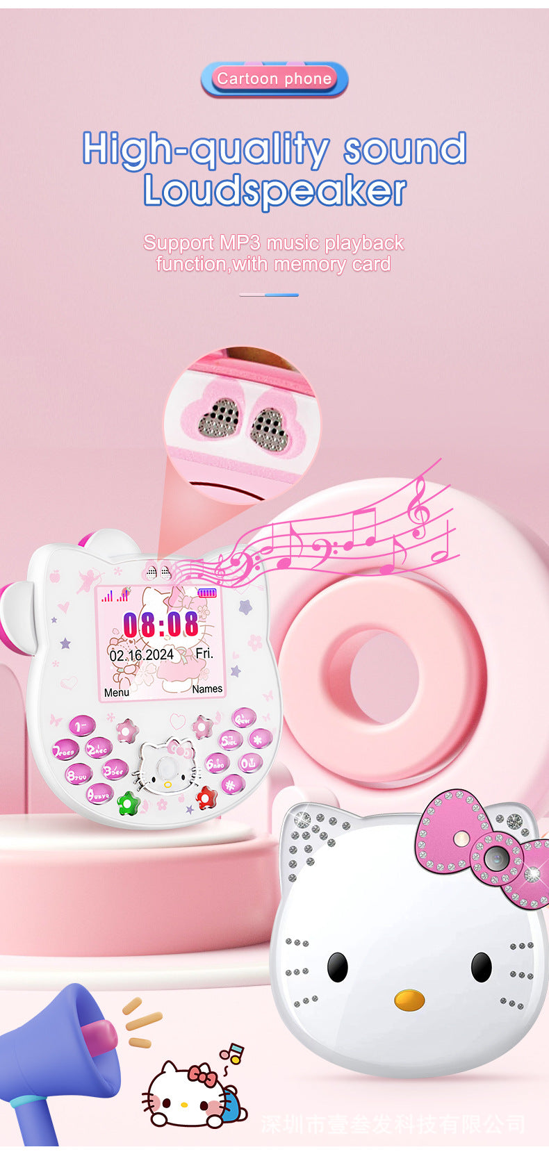 i168Mini Button Straight New Model Mini Hellokitty Small Phone Hot Sale Cartoon Cute