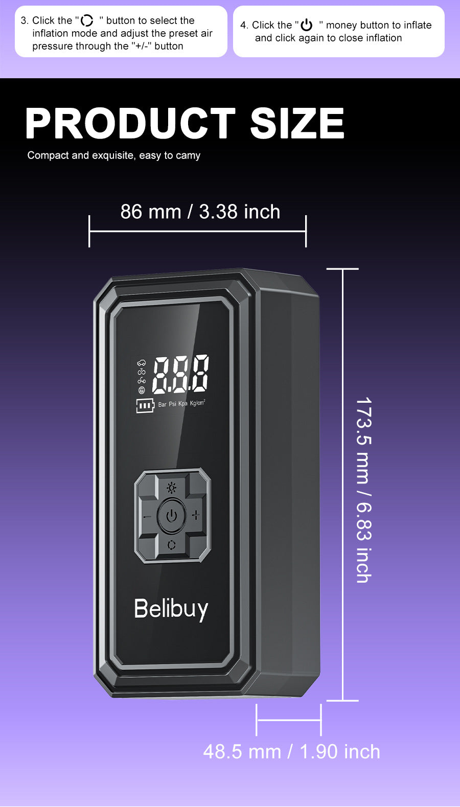 Car Air Pump for Cars and Home Use, Small Portable Wireless Electric Outdoor Universal Tire Inflator