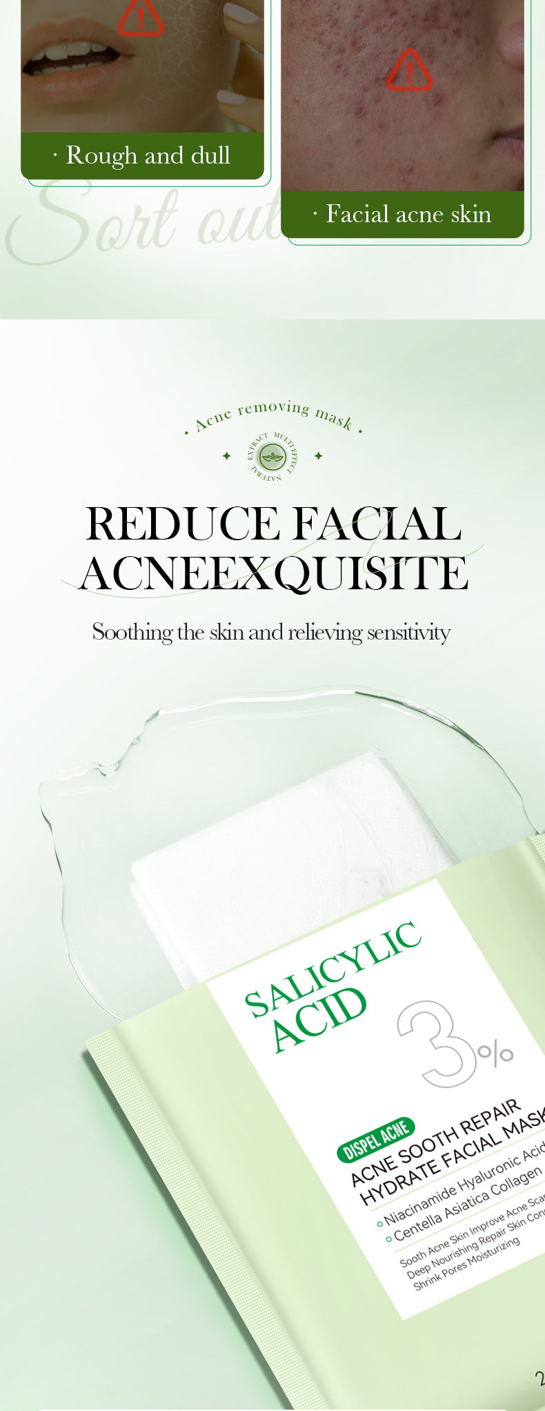Full English Salicylic Acid Mask SADOER Anti-acne Soothing Skin Rejuvenation Hydrating Anti-acne Mask  Wholesale
