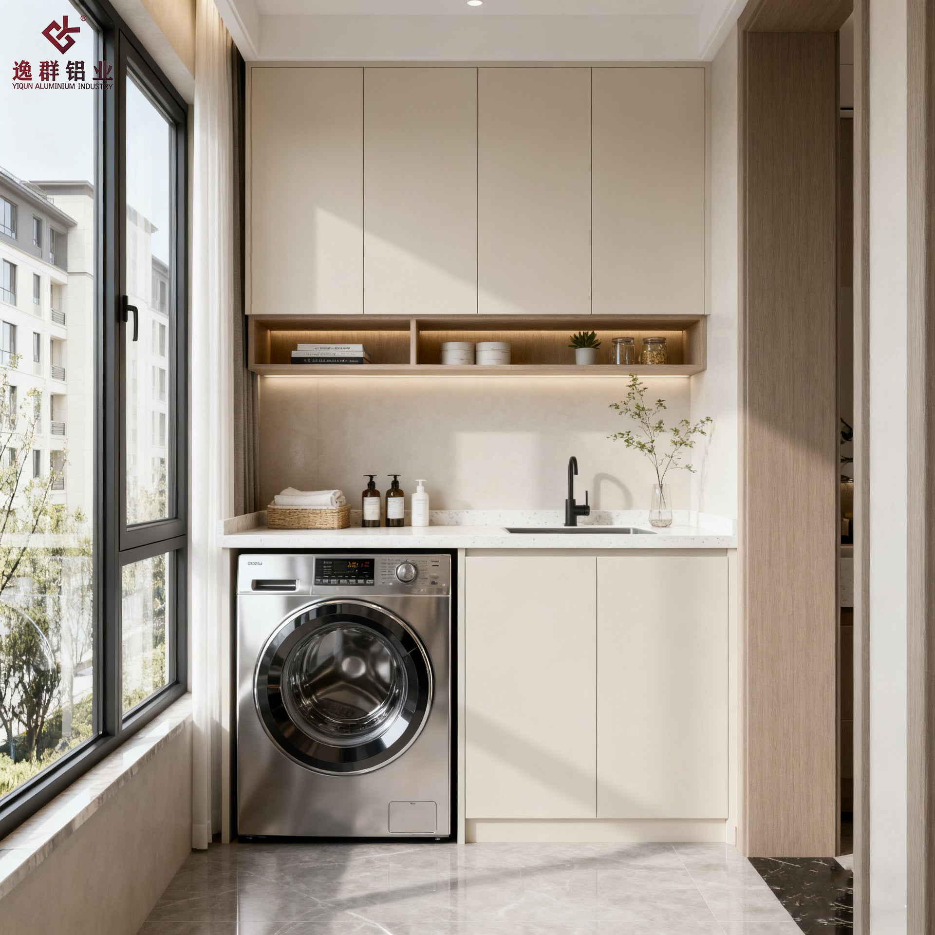 Balcony Washing Machine Integrated Cabinet Honeycomb Aluminum Custom Wash Basin Countertop Basin Combination Cabinet Balcony Storage Cabinet Hanging Cabinet Custom Made