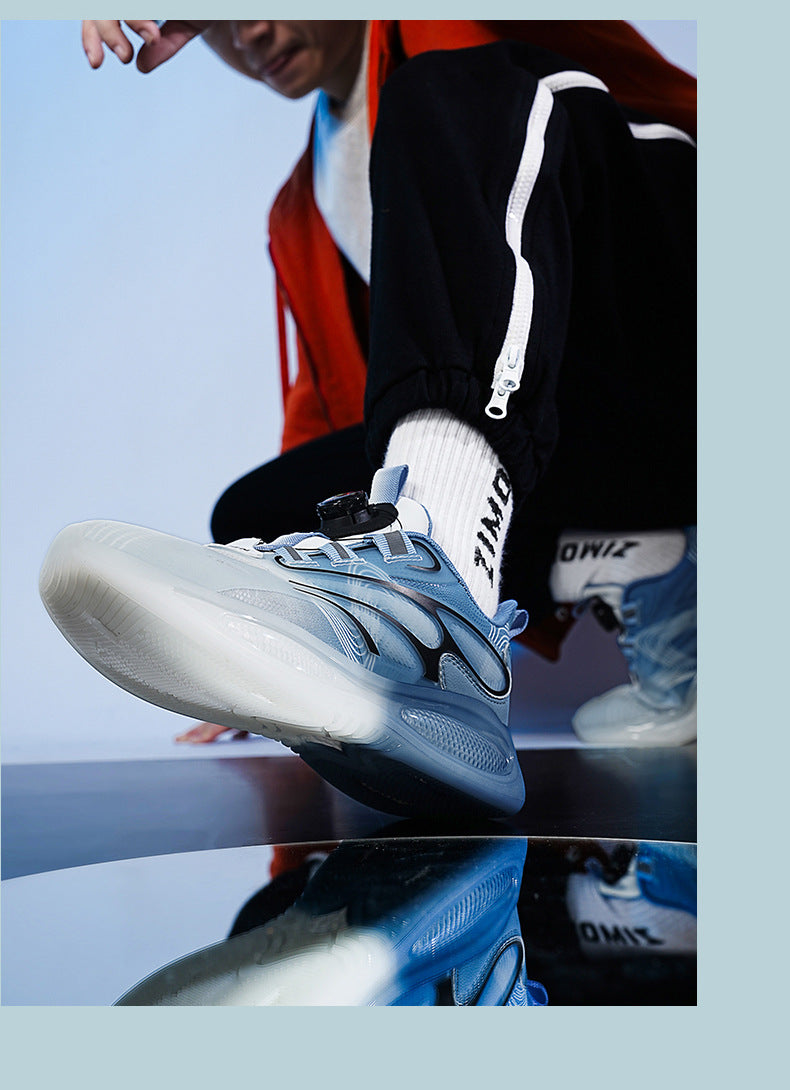 2025Hot-Selling Casual Leather Lightweight Rotating Button Running Shoes for Men with Popcorn Sole, Shock Absorption Sports Shoes