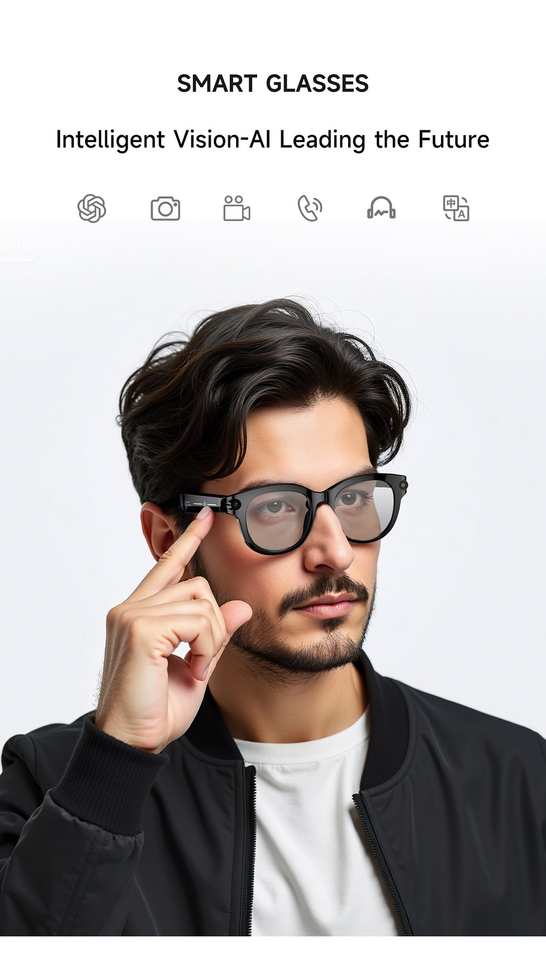 M89Smart Glasses200100 Megapixel Camera with Image Stabilization720P Video Recording WiFi6Transmission AI Simultaneous interpretation