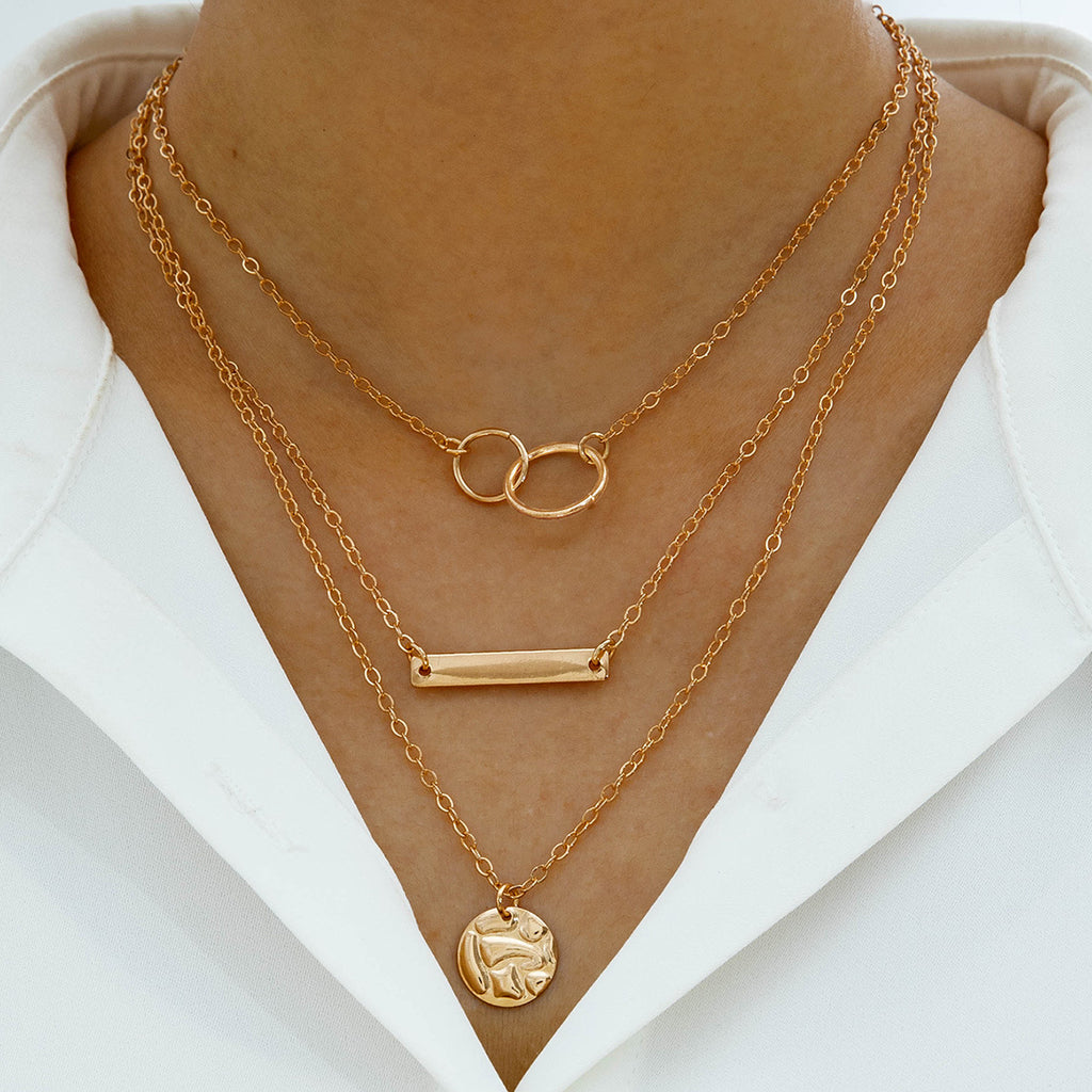 European and American Fashion Collarbone Chain Round Pendant Tassel Multi-layer Stacking Necklace Layered One-word Necklace3Set