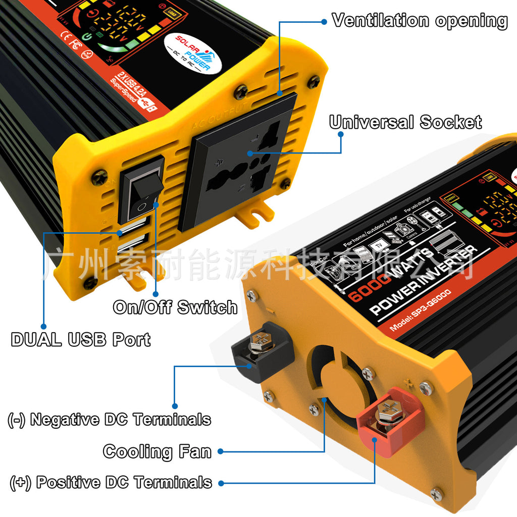 Car Converter Car Small Appliances500W Inverter12V Turn110V/220V Smart Color Screen Dual USB Mouth