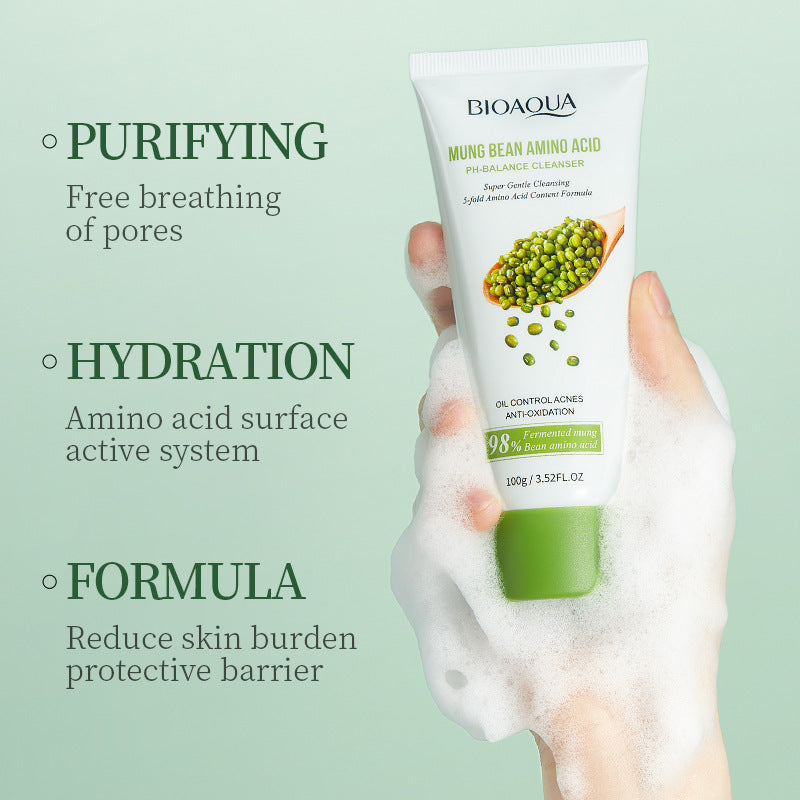 Amino Acid Facial Cleanser BIOAOUA Mung Bean Deep Cleansing Refreshing Facial Cleanser Cross-Border Wholesale