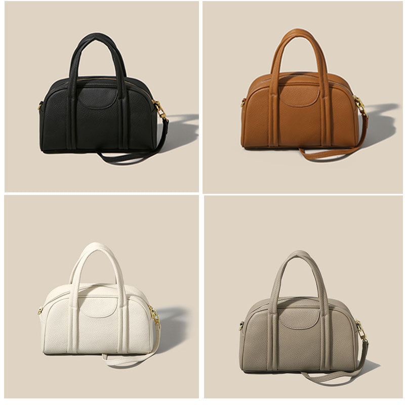 Genuine Leather Women's Boston Handbag2025Autumn Style Top Layer Cowhide Fashion Large Capacity Single Shoulder Crossbody Bag
