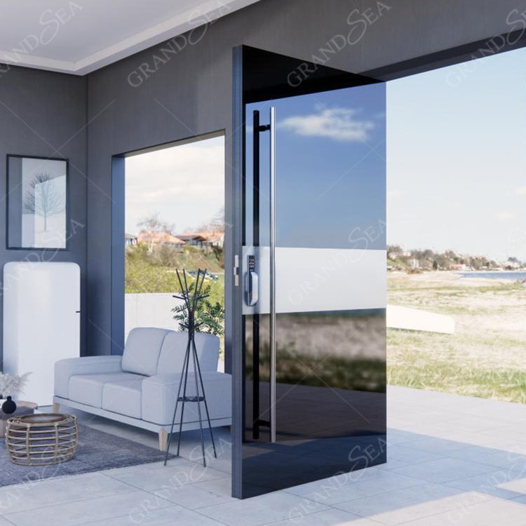 Customized Modern Metal Aluminum Pivot Front Entry Stainless Steel Pivot Security Entrance Doors With Sidelight