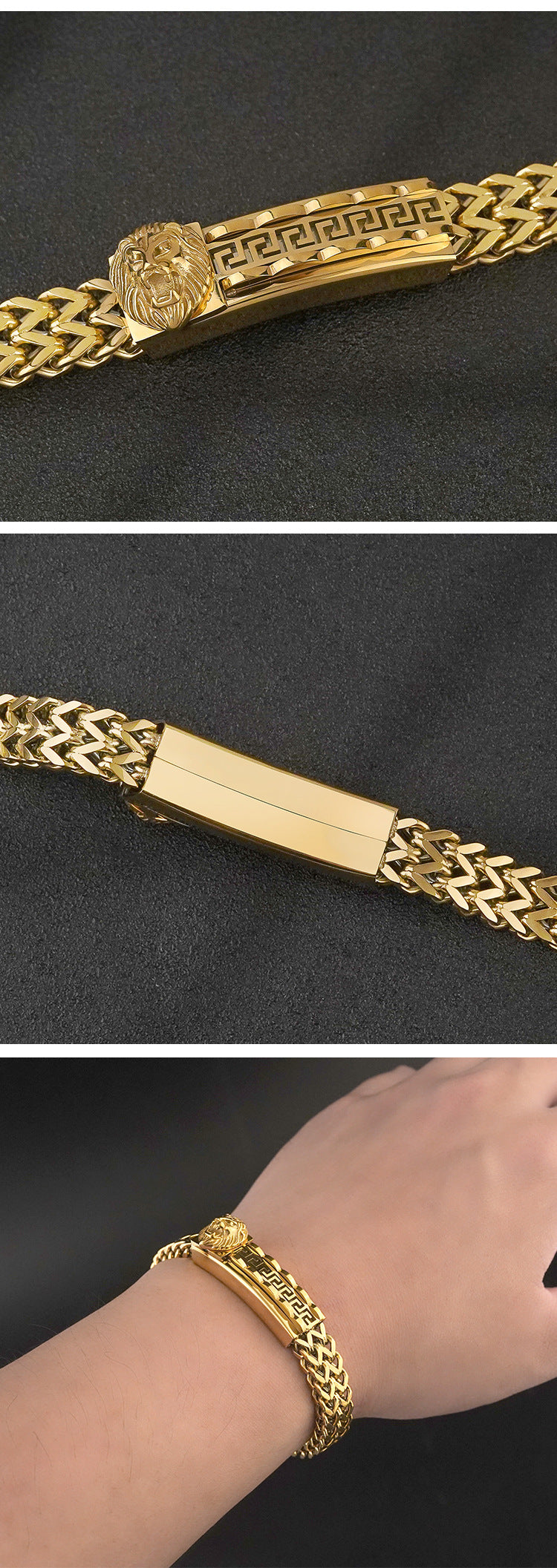 New Stainless Steel Personalized Lion Head Bracelet Titanium Steel Vacuum Plating gold Great Wall Pattern Jewelry