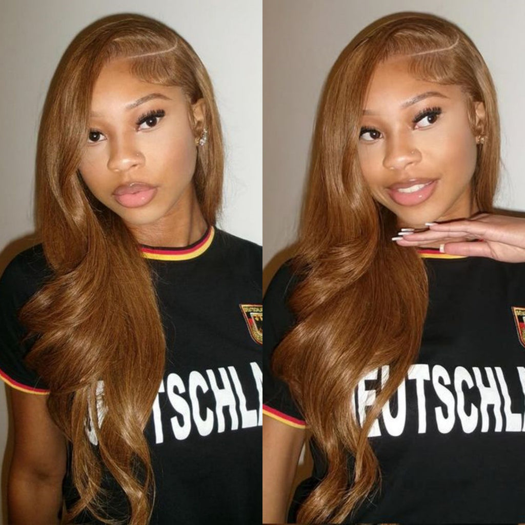European and American Hot-Selling Golden Brown Synthetic Wig13*4 body wave front lace fiber hairpi
