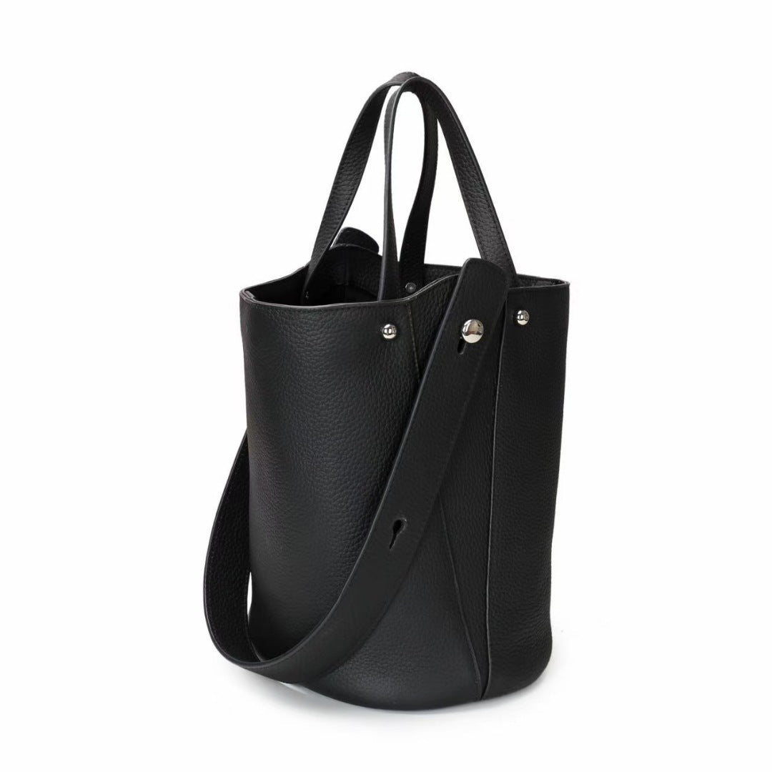 Guangzhou Genuine Leather Women's Bag Large Capacity Tote Bag Top Layer Cowhide Bucket Bag Handheld Shoulder Crossbody Bag Trendy