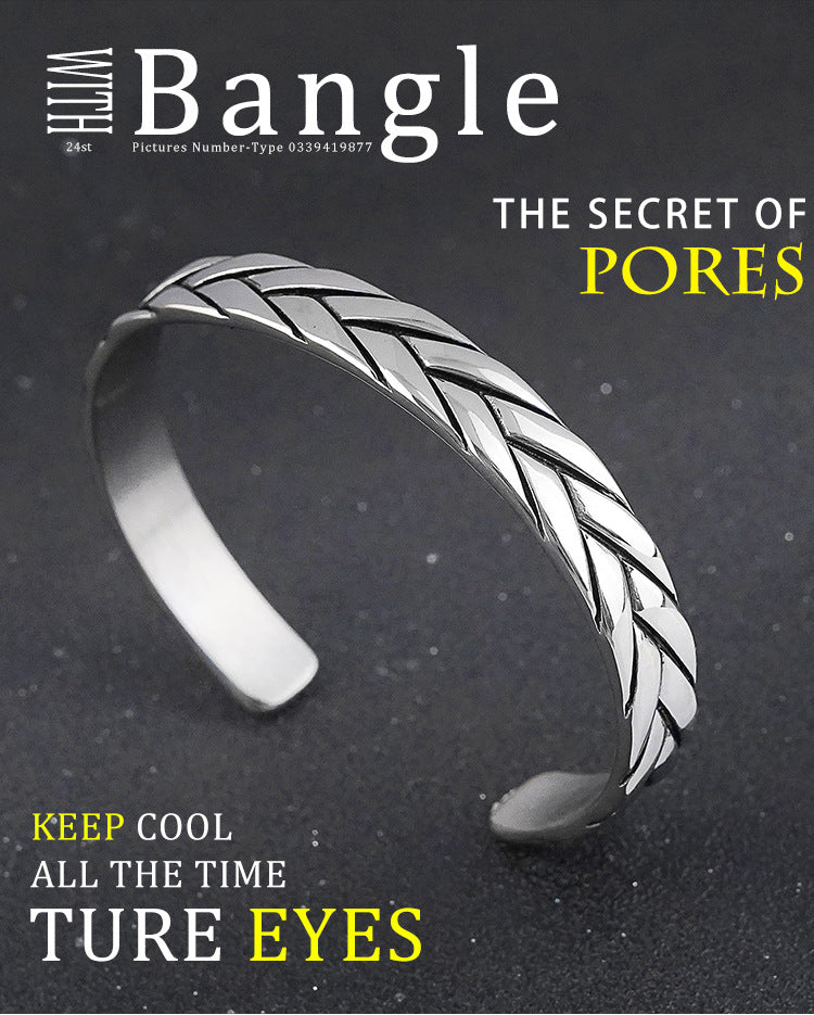 New Titanium Steel Men's Trendy Wheat Ear Bracelet Personality Simple Men's Retro Striped Stainless Steel Braided Bracelet