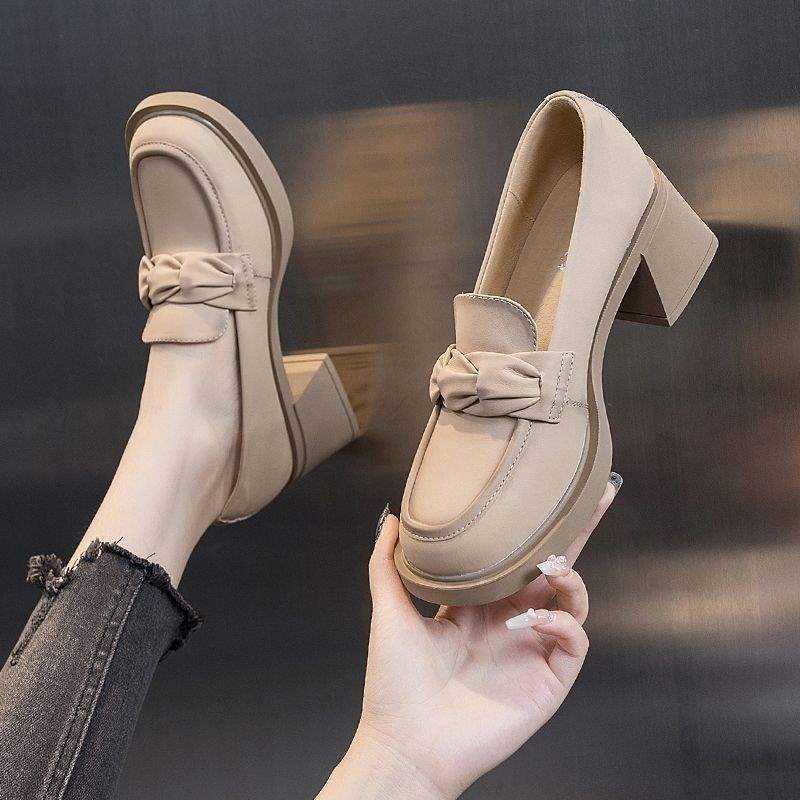 2025Spring New British Style French Small Leather Shoes Women's High Heels Retro Single Shoes