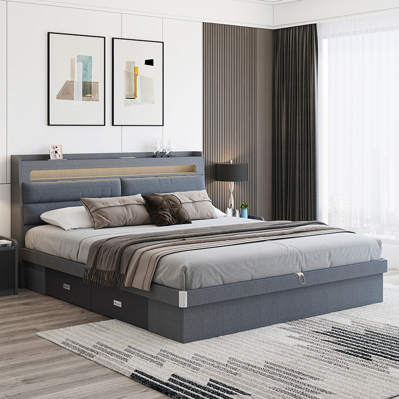 Technology Cloth Bed1.8Small Apartment Bedroom Double Bed Gray High Box Storage Bed with Technology Fabric Wear-Resistant Bed