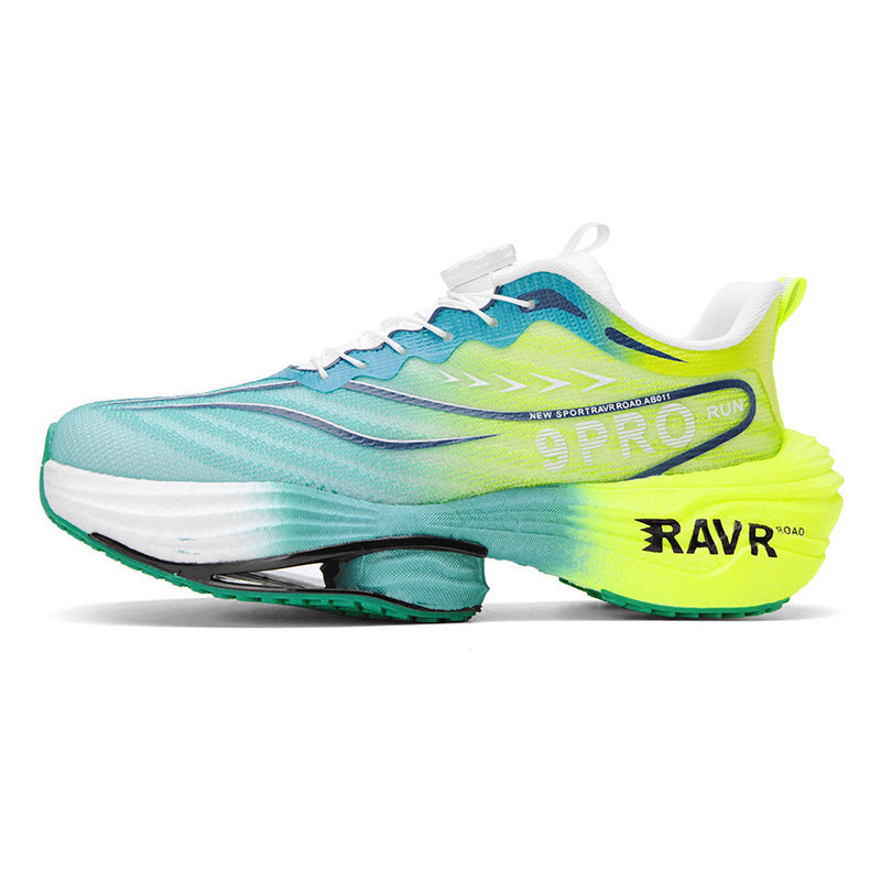 2025Autumn Winter New Breathable Double Mesh Knob Buckle Sports Shoes Couple High Elastic Popcorn Soft Bottom Carbon Plate Running Shoes