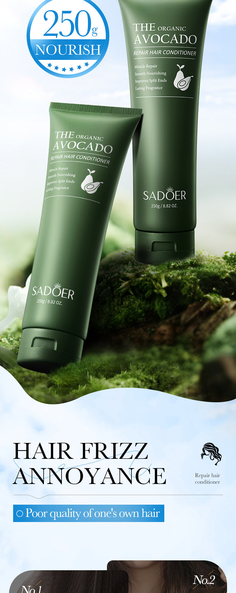 Avocado Smooth Conditioner250g SADOER Cross-border foreign trade wholesale of frizz improvement conditioner