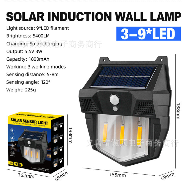 New Solar Light Outdoor Garden Light Human Body Sensing Tungsten Wall Light Garden Villa Street Light Waterproof