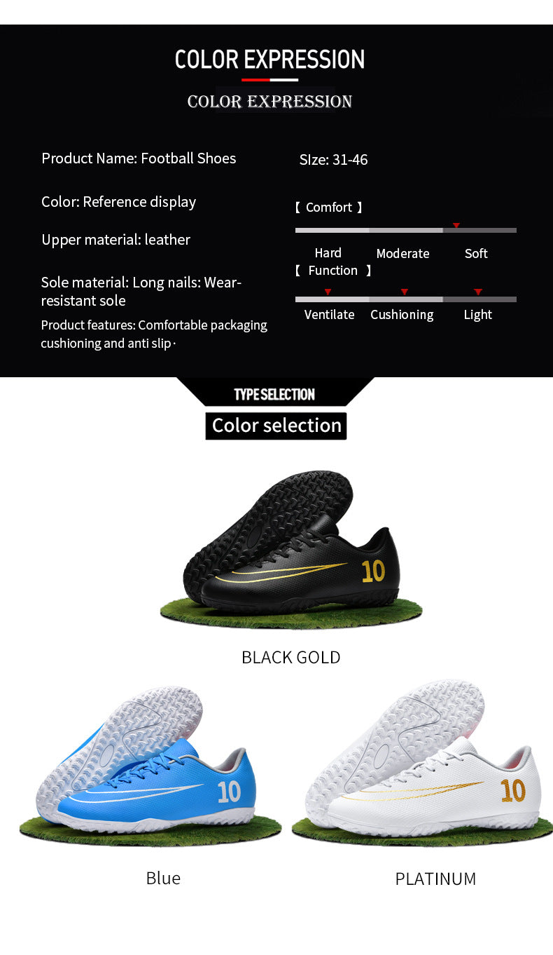 Gold-Plated Sole Men's Football Shoes with Studded Spikes AG Long Spike Shoes for Older Children, Middle and High School Students, Adults, Competition Training Sports Shoes