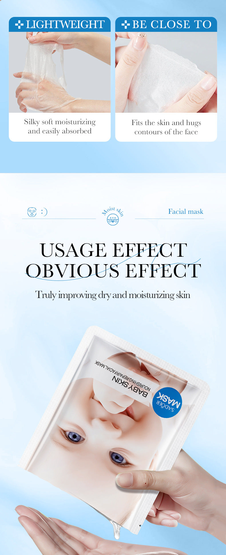 Baby Face Mask25g SADOER Moisturizing, hydrating, skin-smoothing facial mask sheets for cross-border foreign trade wholesale
