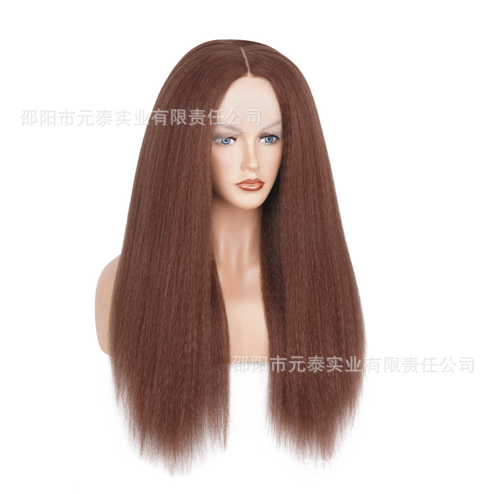 13x4BurgundyYaKiLaceFrontSyntheticWig Curly Hair with Side Bangs Cross-Border Exclusive