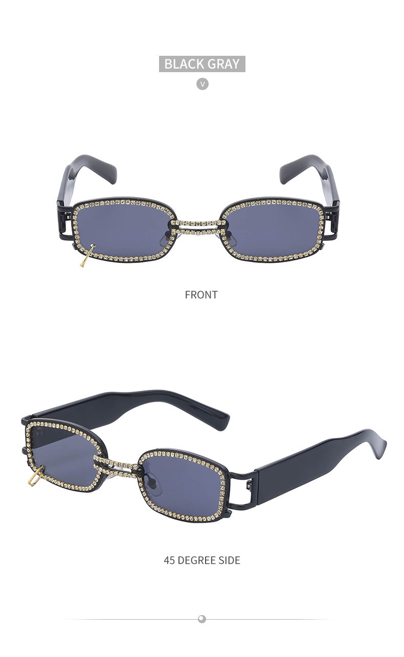 Korean Style gm Big Brand Same Style Sunglasses for Women Small Frame Hanging Ring Sunglasses for Men ins Diamond-encrusted Sunscreen Internet Celebrity Sunglasses