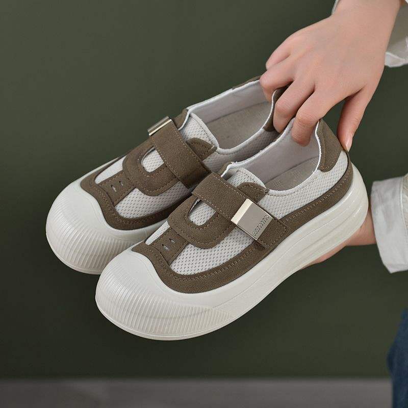 New Round Toe Fashion Sports Casual Shoes Mesh Soft Sole Women's Shoes Retro Niche Fashion Low-top Single Shoes Mom Shoes