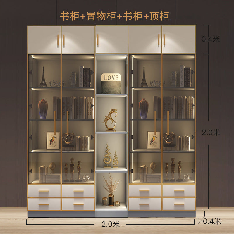 Modern Light Luxury Bookshelf Paint-Free Board Aluminum Alloy Glass Door Combination Bookshelf Wine Cabinet Simple Floor Storage Cabinet Integrated