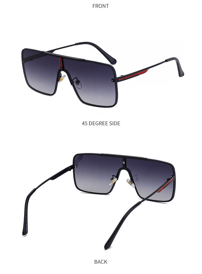 New Large Frame Sunglasses for Men Metal Frame One-piece Fashion Internet Celebrity Square Frame Glasses Trendy Sun Protection Driving Sunglasses