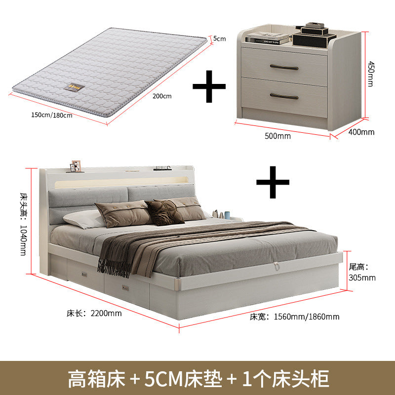 Custom Fabric Bed1.5Small Apartment Master Bedroom Soft Pack Technology Fabric Double Bed Simple Solid Wood Storage Bed Organizer