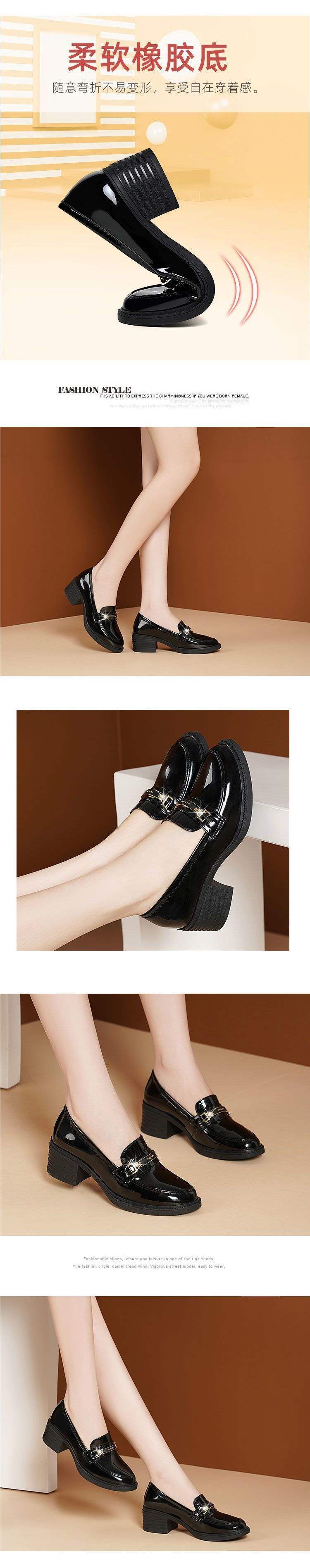 Soft Sole Women's Single Shoes Retro Spring and Autumn New Thick Heel Loafers Mid Heel Round Toe Chanel Style Slip-On