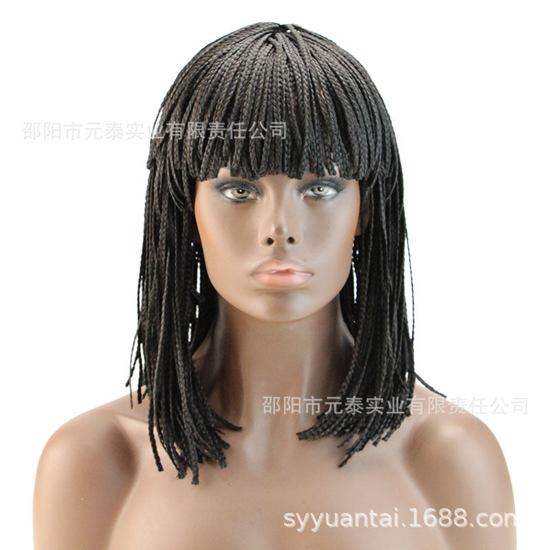 In Stock Bangs Medium-Length Small Braided Hairpiece Black Afro Fringe Braid Wigs