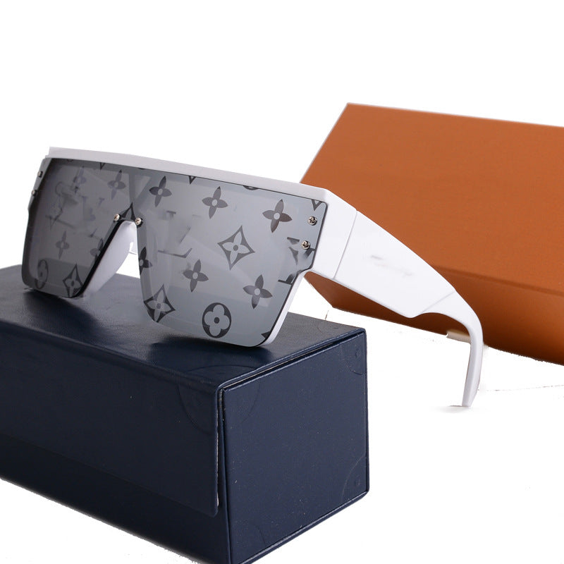 Donkey House1583European and American One-Piece Fashion Personality Sunglasses for Women, White Mercury Print Trendy Sunglasses for Men