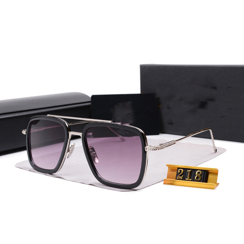 European and American Iron Man Style Sunglasses European and American Fashion Square Frame Sunglasses Men's Retro Metal Double Bridge Color Changing Glasses Frame