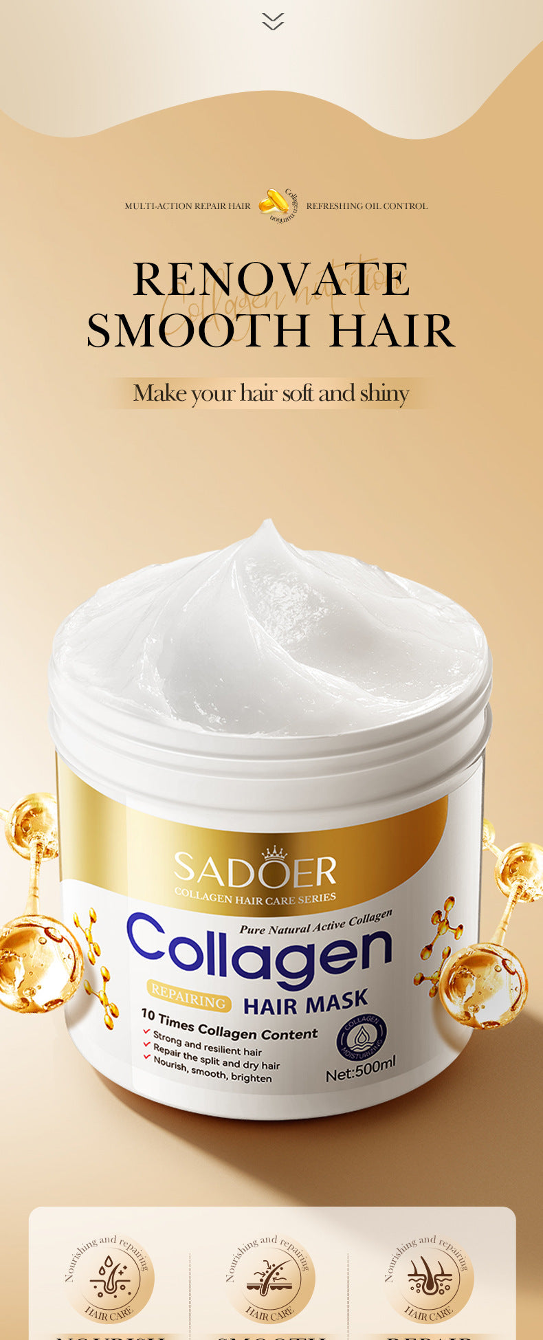 Full English Collagen Smooth Hair Mask500ml SADOER Nourishing and Fluffy Hair Conditioner  Wholesale