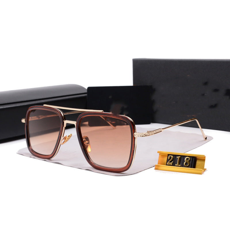 European and American Iron Man Style Sunglasses European and American Fashion Square Frame Sunglasses Men's Retro Metal Double Bridge Color Changing Glasses Frame