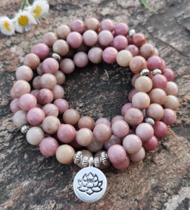 108Pink Quartz Bracelet Lotus Lucky Tree Pendant Labradorite Braided Bracelet Agate Tiger Eye Elastic Bracelet
