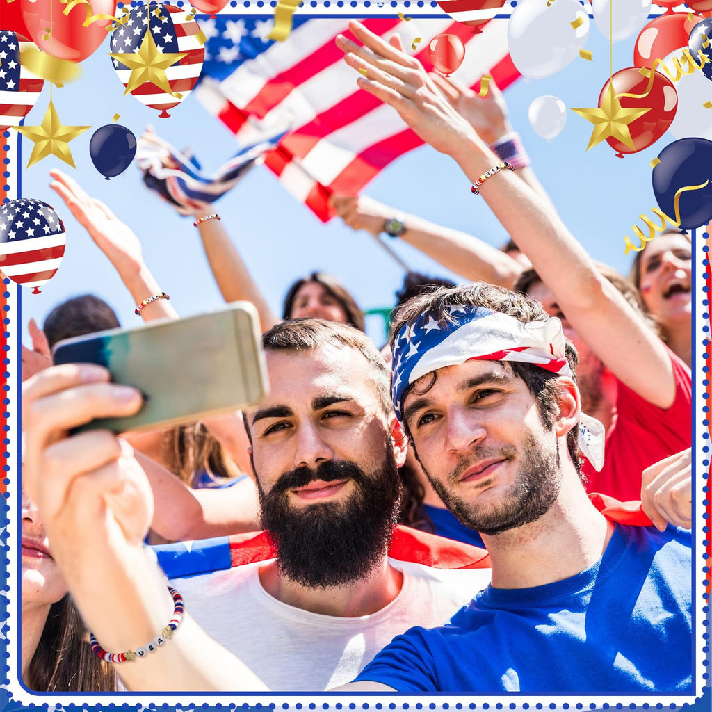 Independence Day Soft Clay Bracelet Set Flag Mixed Color Elastic Beads USA Alphabet Soft Clay Bracelet