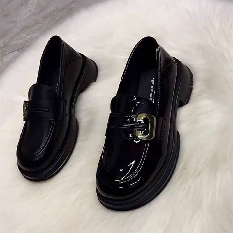 British Style Small Leather Shoes French Retro Thick-Soled Shoes Low Heel Black Loafers2025Spring and Autumn Single Shoes Uniform Shoes for Women