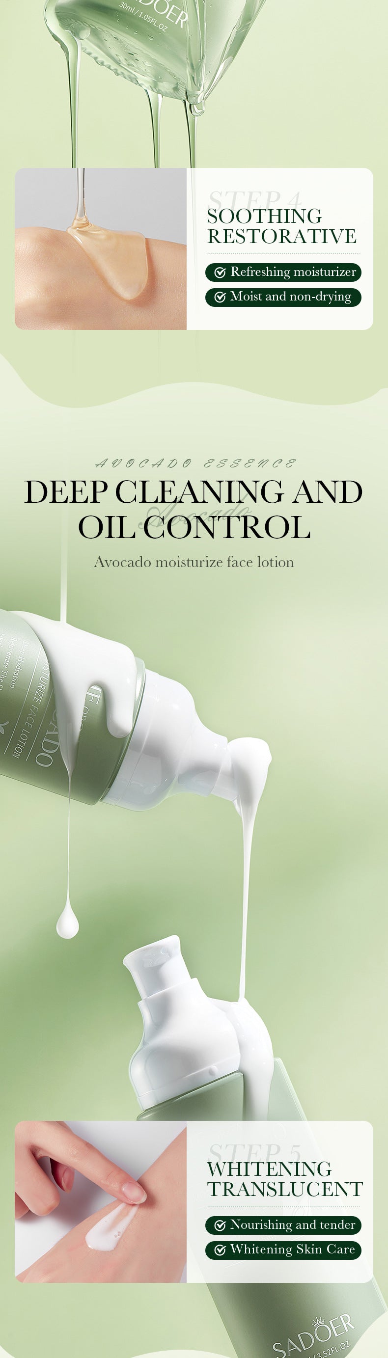 Full English Avocado Skincare Set SADOER Cleansing, hydrating, and moisturizing six-piece set for  foreign trade wholesale