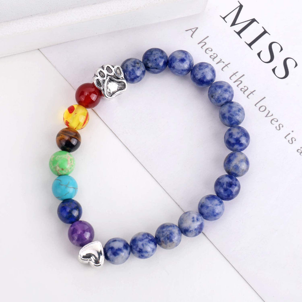 Men's White Turquoise Bracelet Heart Paw Print Alloy Pendant Volcanic Tiger Eye Colorful Beads Blue Dot Bear Paw Bracelet