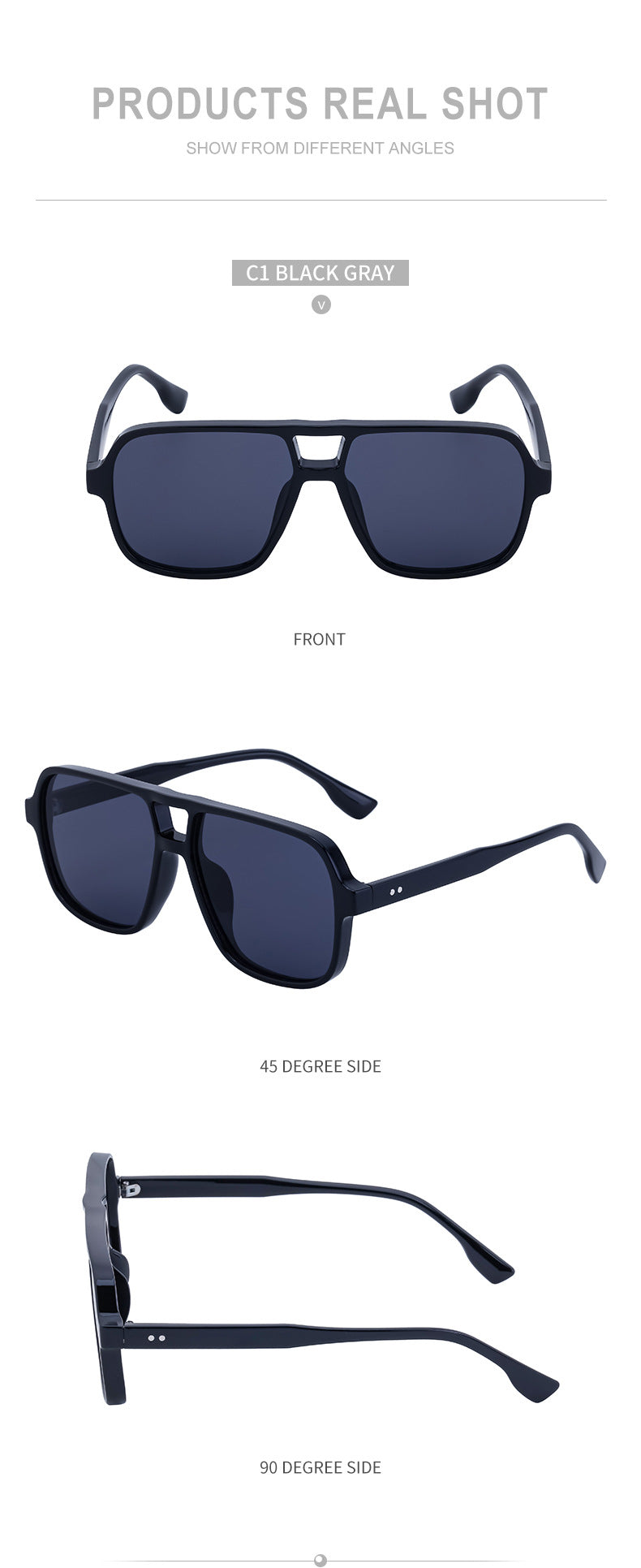 European and American Retro Double Bridge Sunglasses for Men, Large Frame Driving Sunglasses, Men's Outdoor Hiking Sun Protection Glasses shades