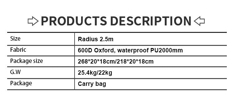 Wholesale2.5m Aluminum Alloy Fan-Shaped Car Side Tent Outdoor Camping Hiking Waterproof Sunshade Car Side Tent