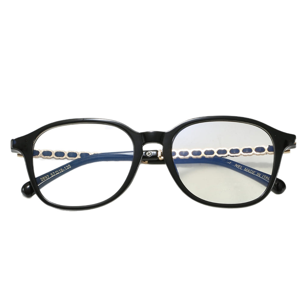 CH2692Xiaoxiang Internet Celebrity Style Woven Chain Large Frame Glasses Slimming Black Frame No-Makeup Magic Can Be Paired with Prescription Lenses for Women