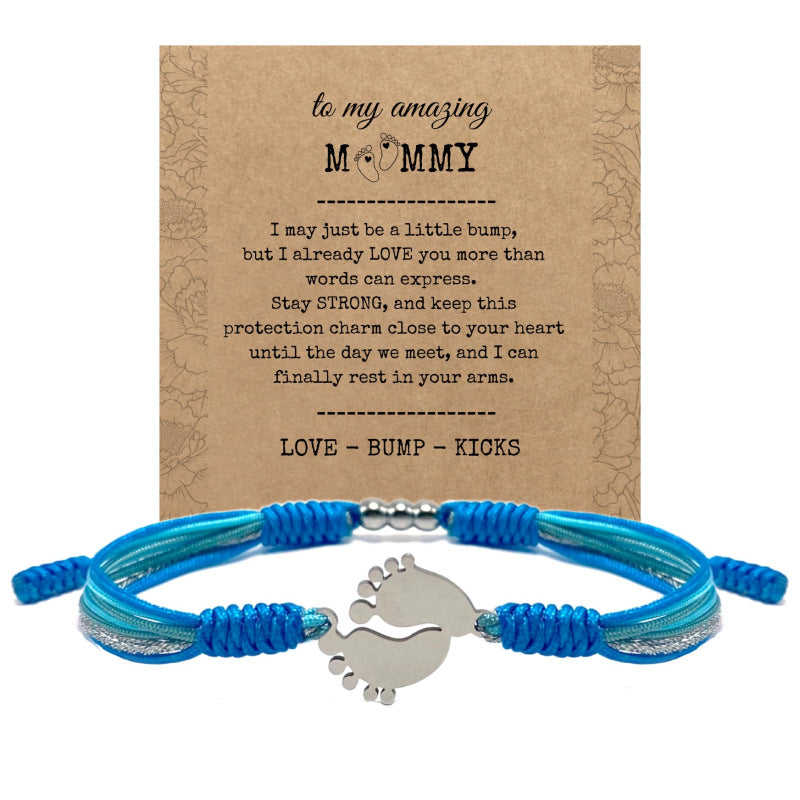 Footprint Blue Woven Bracelet Stainless Steel Pendant Stretchable Wrap Bracelet Women's Gift Foot Palm Woven Bracelet