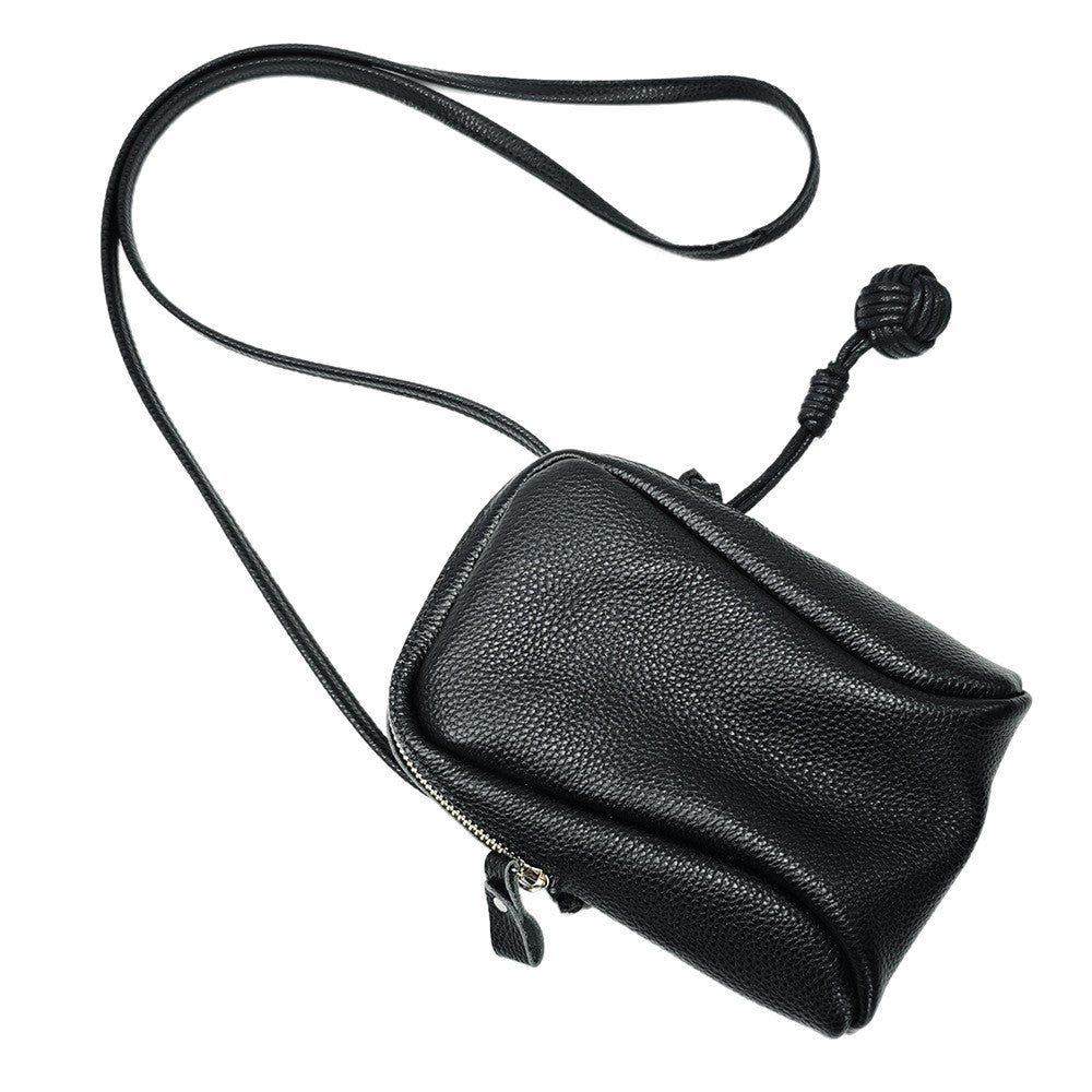 Niche Genuine Leather Phone Bag for Women2025Korean Style Fashion Versatile Lightweight Woven Ball Small Crossbody Bag