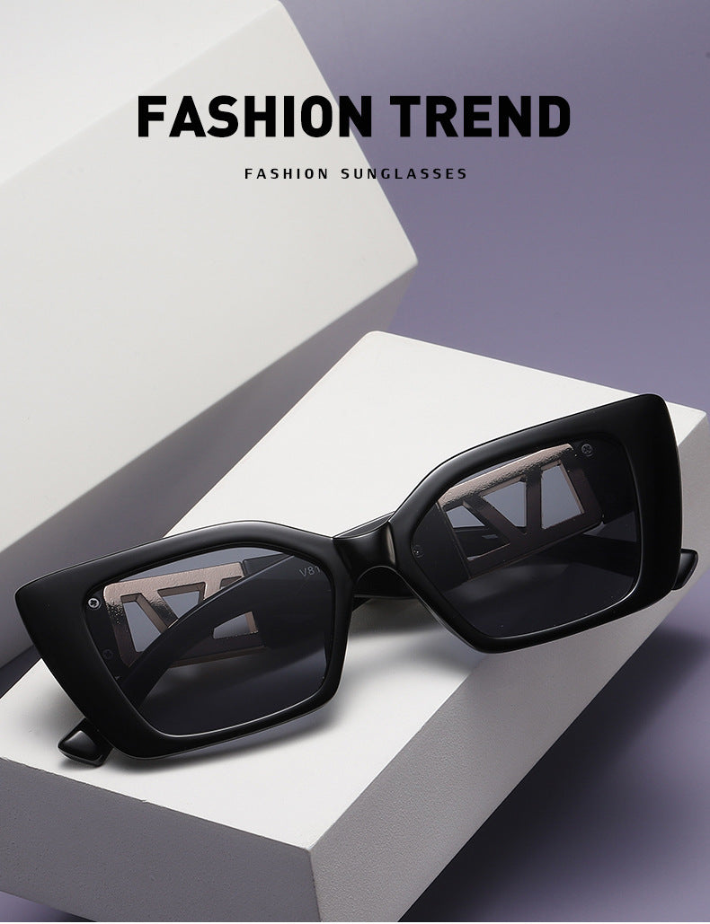 European and American Fashion Small Square Frame Sunglasses for Women, High-End Trendy Cat Eye Diamond-Studded Men's Driving Sunglasses