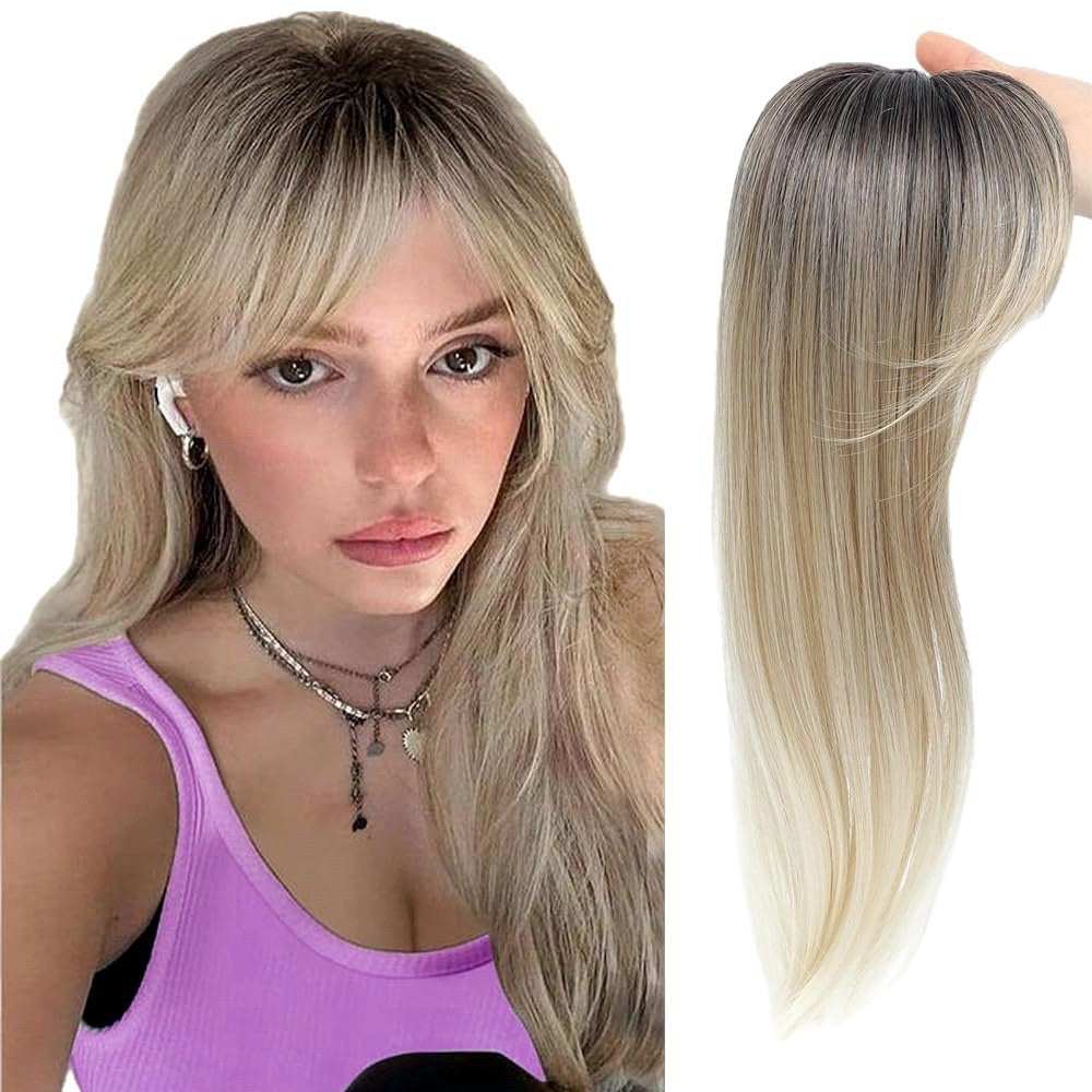 Replacement Hairpiece Top Export Synthetic Hair Scalp Hair Block Eight-Character Bangs Long Curly Hair Women's Seamless Hair Block