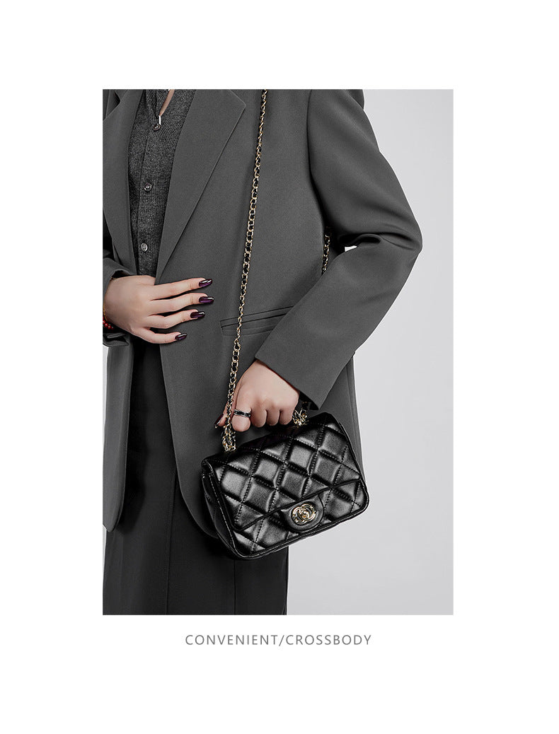 European and American Style Small Chanel-Style Quilted Chain Bag for Women, Simple Fashionable Women's Bag, Versatile Light Luxury Handbag, Shoulder Bag, Crossbody Bag, Genuine Leather